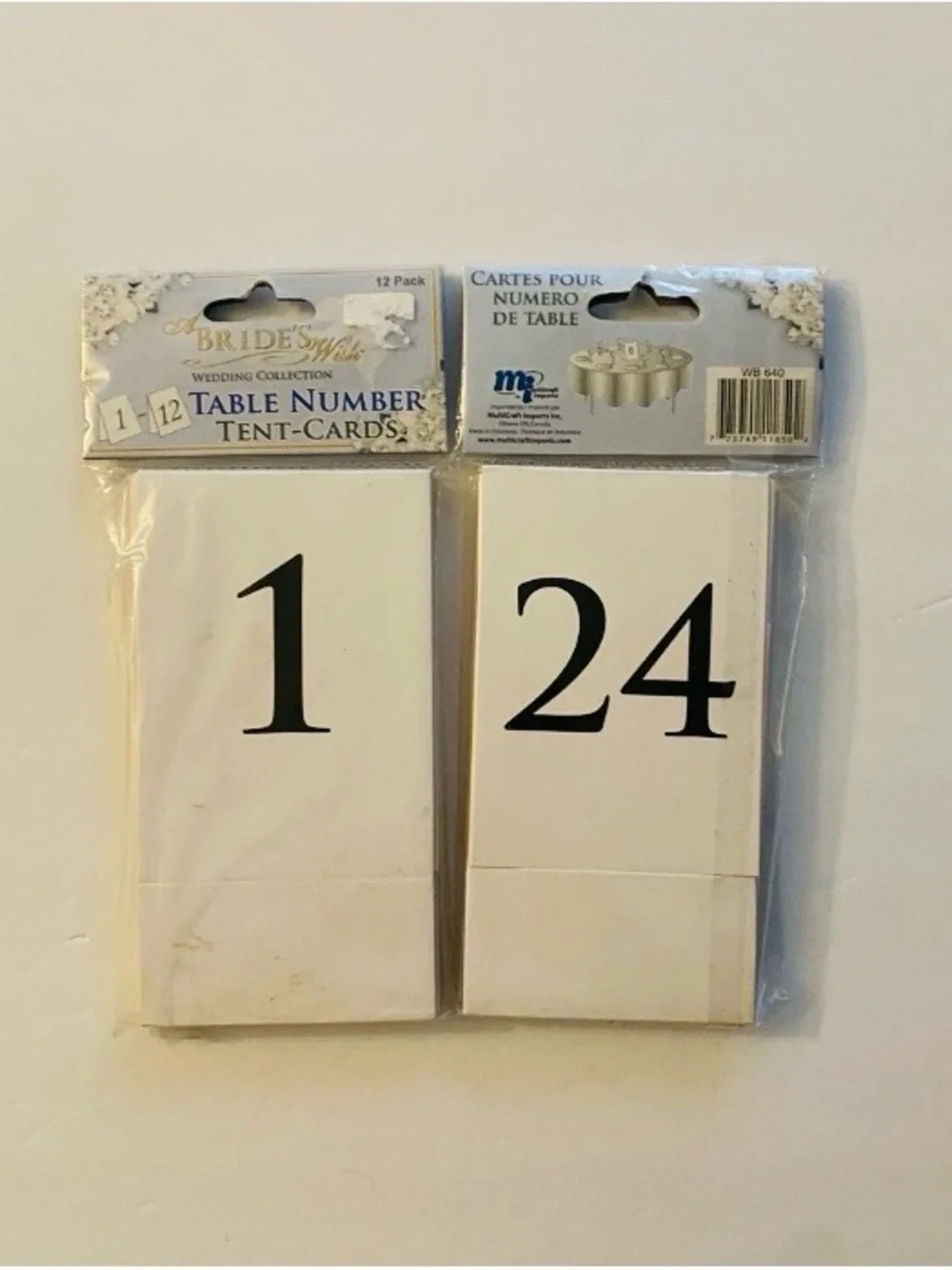 Table Number Tent Cards - White with Black Numbers